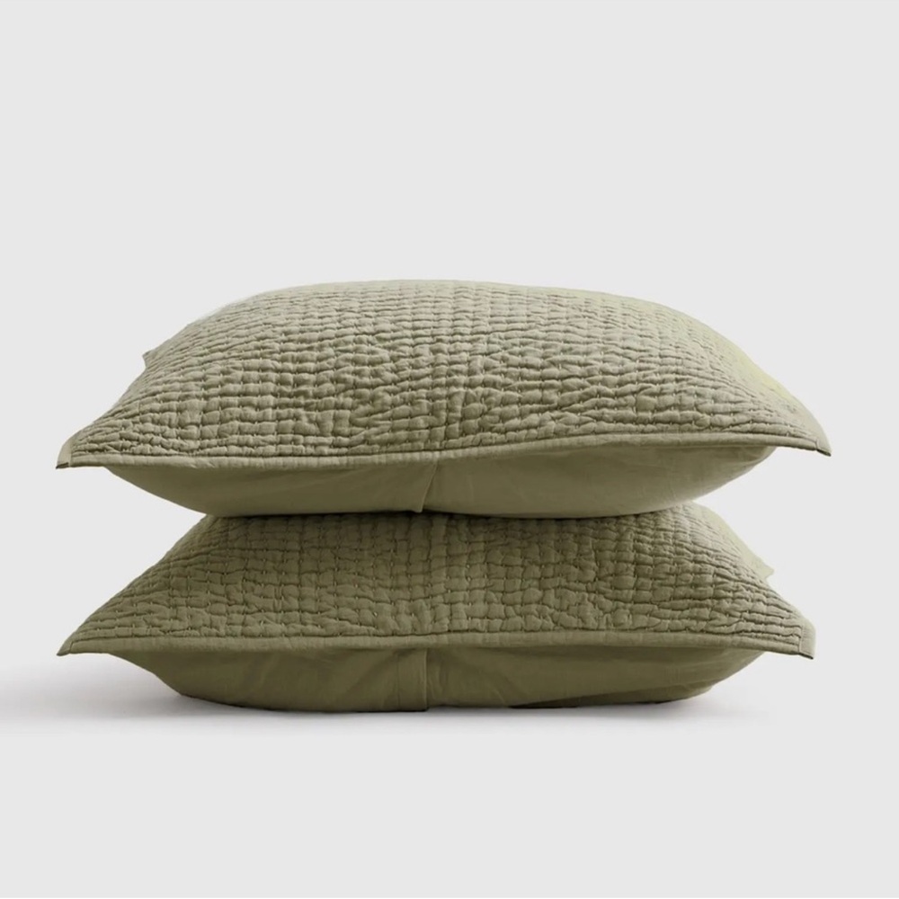 QUINCE European Linen Cotton Stitch Sham Set King Olive 2709